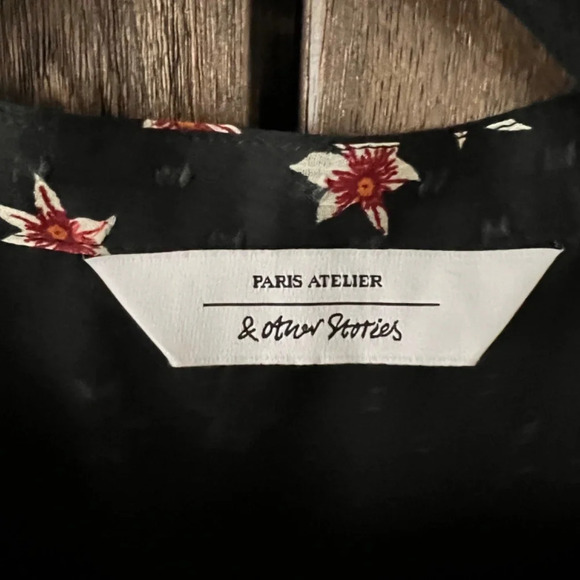 & Other Stories Ruffled Long Sleeve Black/Red Floral Mini Dress Size 2 EUC - Picture 7 of 10